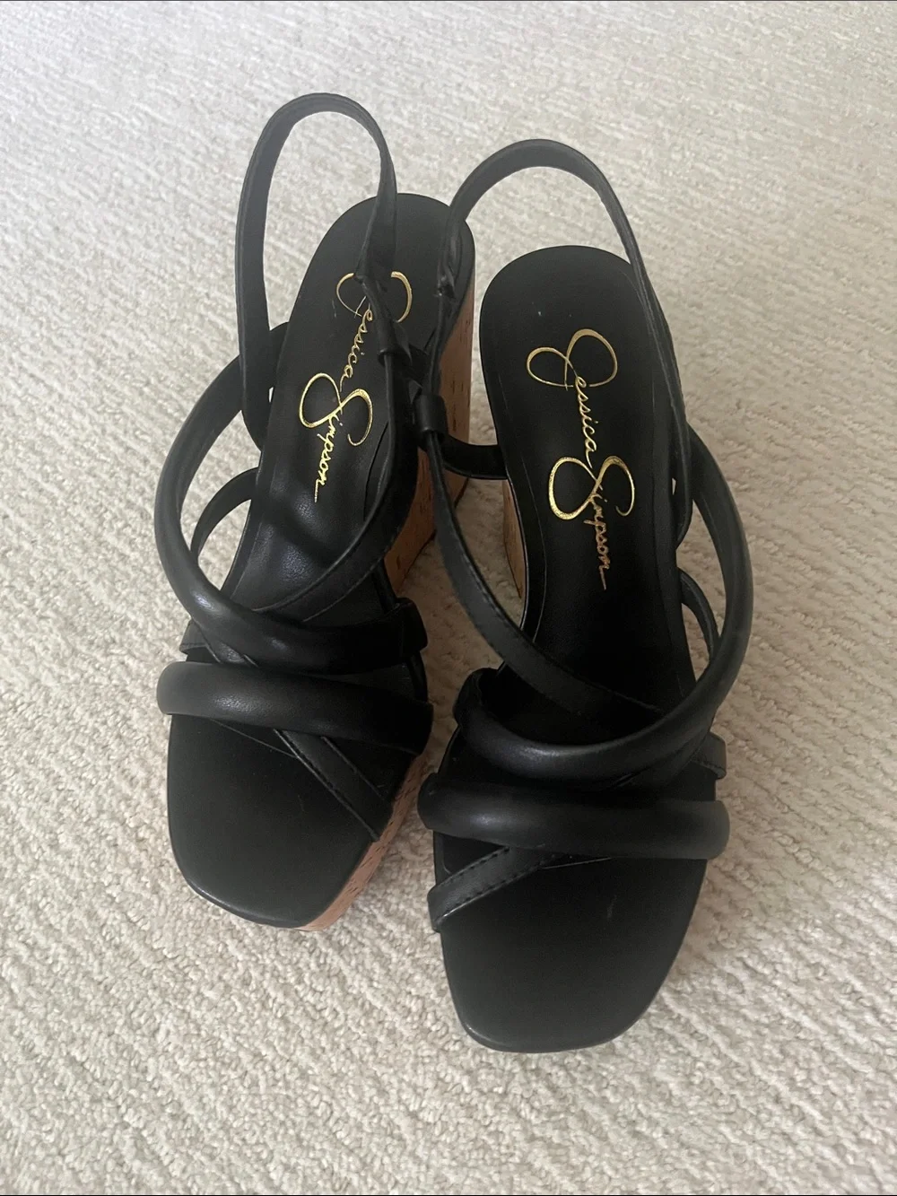 NEW Jessica Simpson Black Multi-Strap Wedge Sandals
